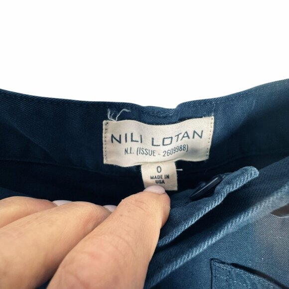 Nili Lotan Shon Cotton Pant Dark Blue Women’s Size 0 Mid Rise Barrel Leg Pants - Picture 10 of 13